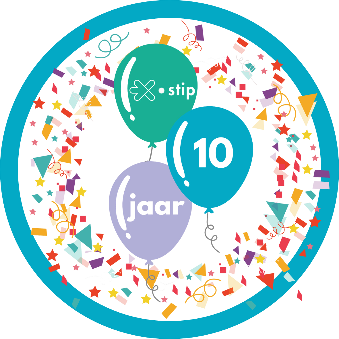 opgemaakte sticker 10 jaar stips
