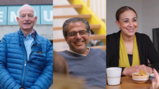 Banner met drie afbeeldingen van vrijwilligers Ruud, Rafat en Nadia