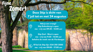 Een plaatje met de openingstijden van de Stips in de zomer.